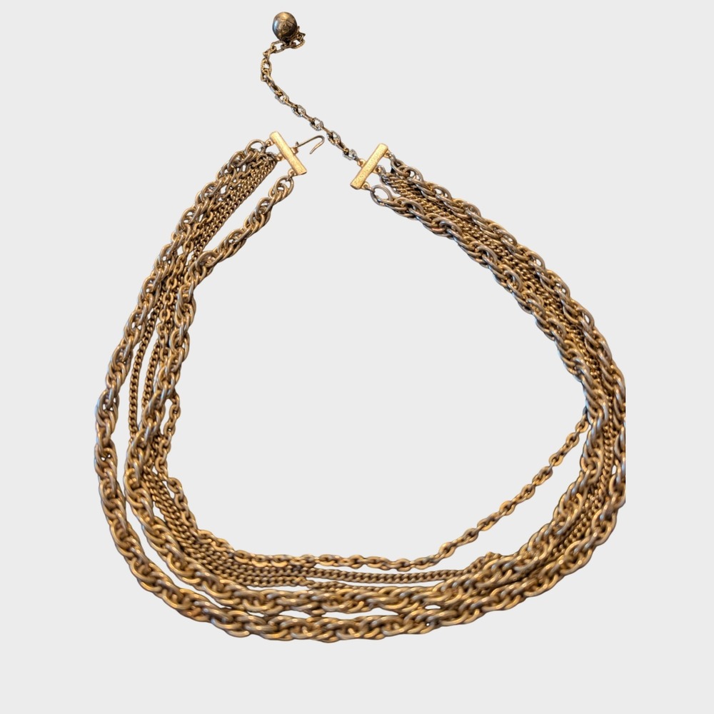 Vintage Gold Multi-Strand Necklace Layered Chain Hook Clasp Statement Jewelry